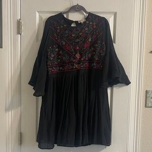 Umgee Black Dress with Multicolor Embroidery